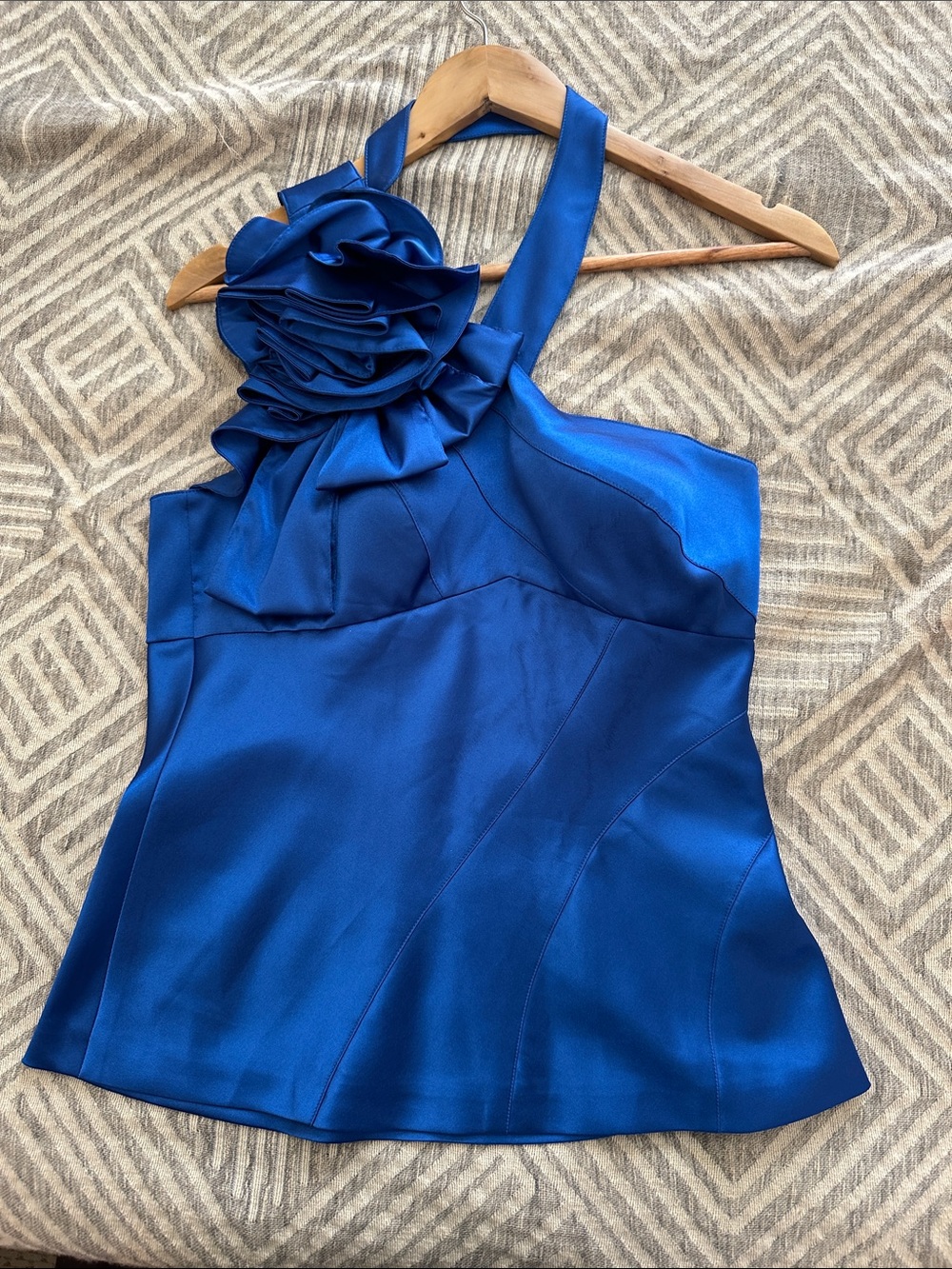 Adrianna Papell Sapphire Blue Satin Halter Camisole with Rosette - Picture 1 of 3